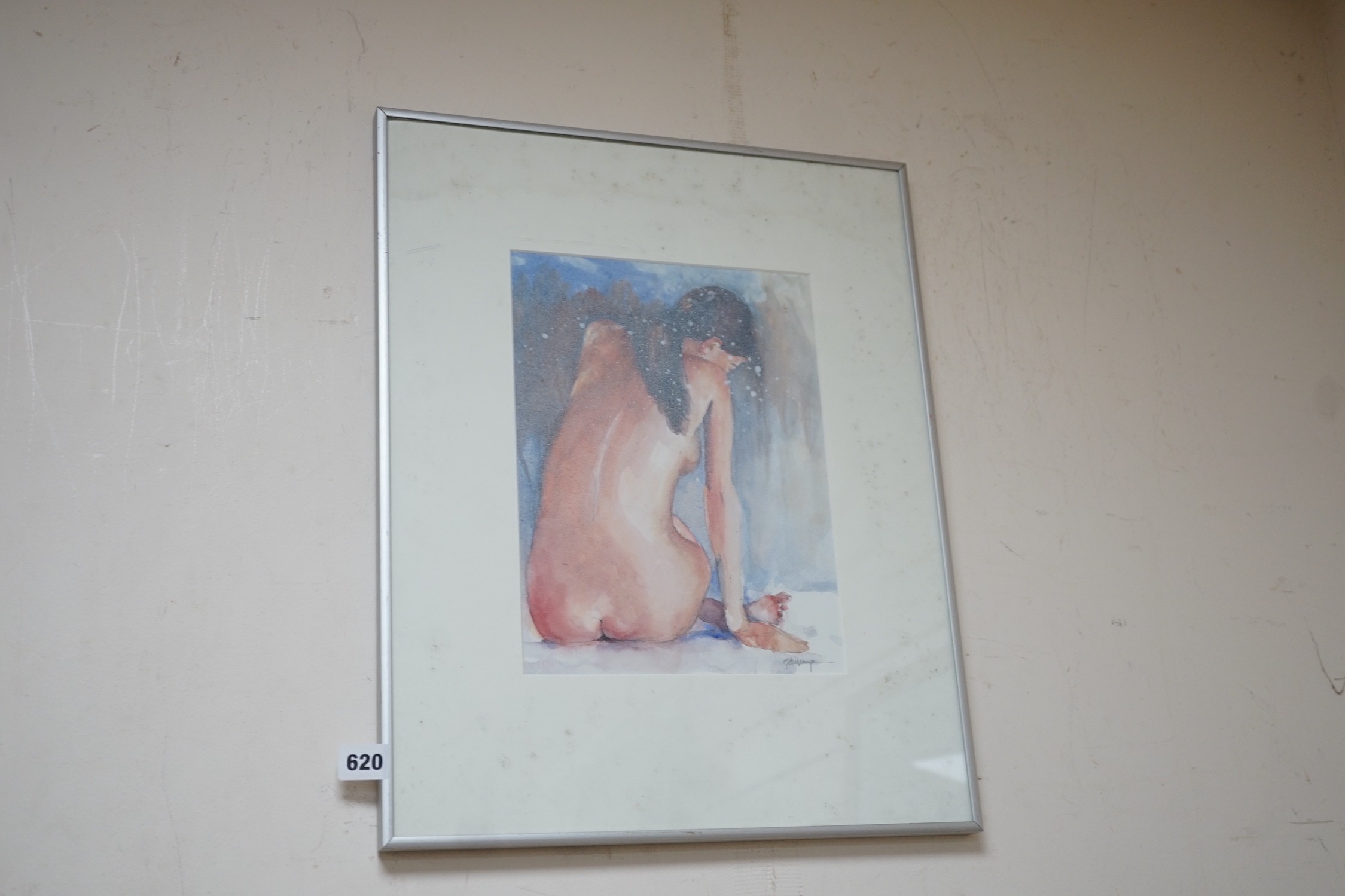 Kathleen Schildmeyer (Contemporary American), watercolour, Seated female nude, signed in pencil, 30 x 23cm